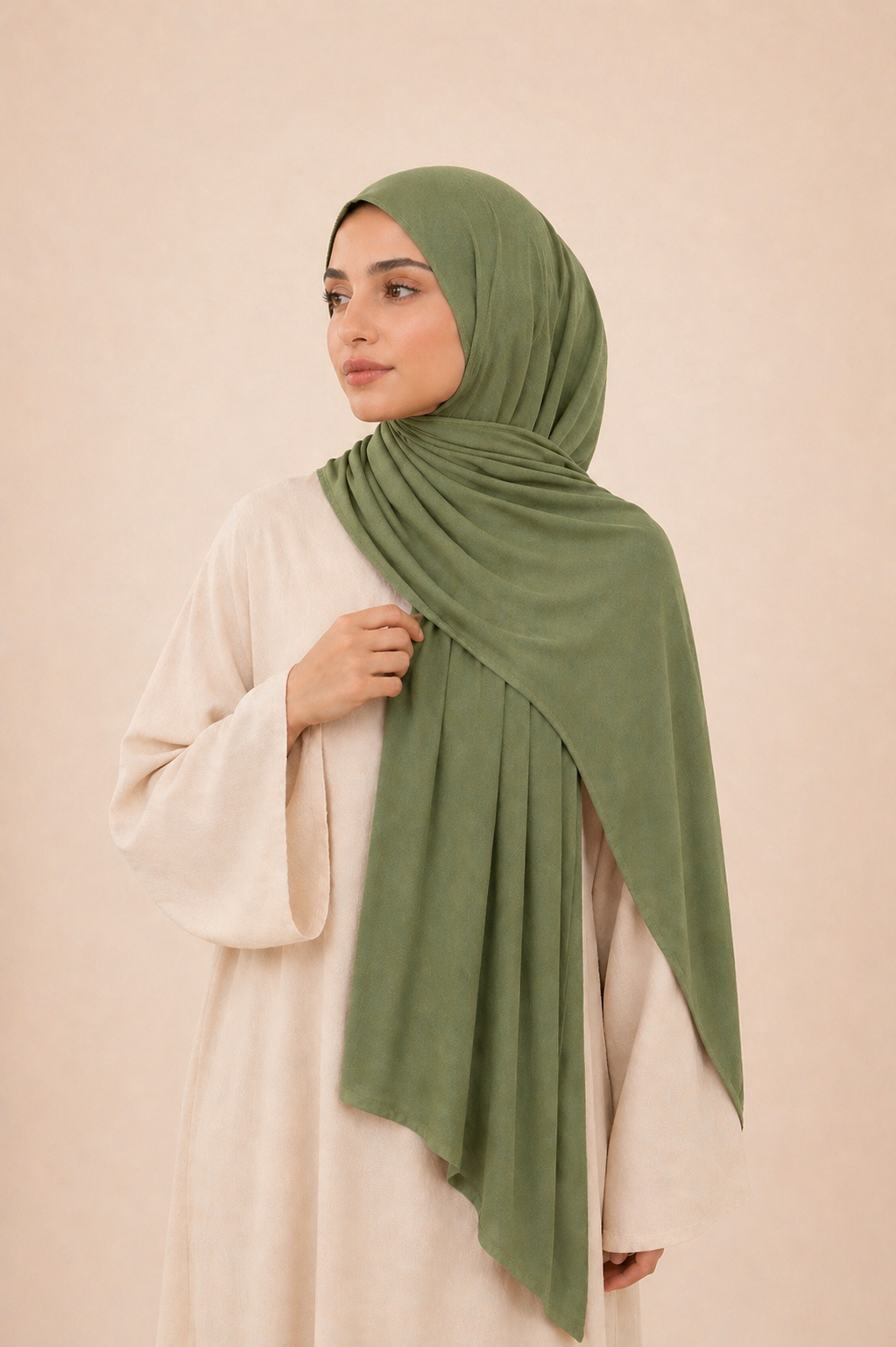 Premium Jersey Hijab - Støvet grønn